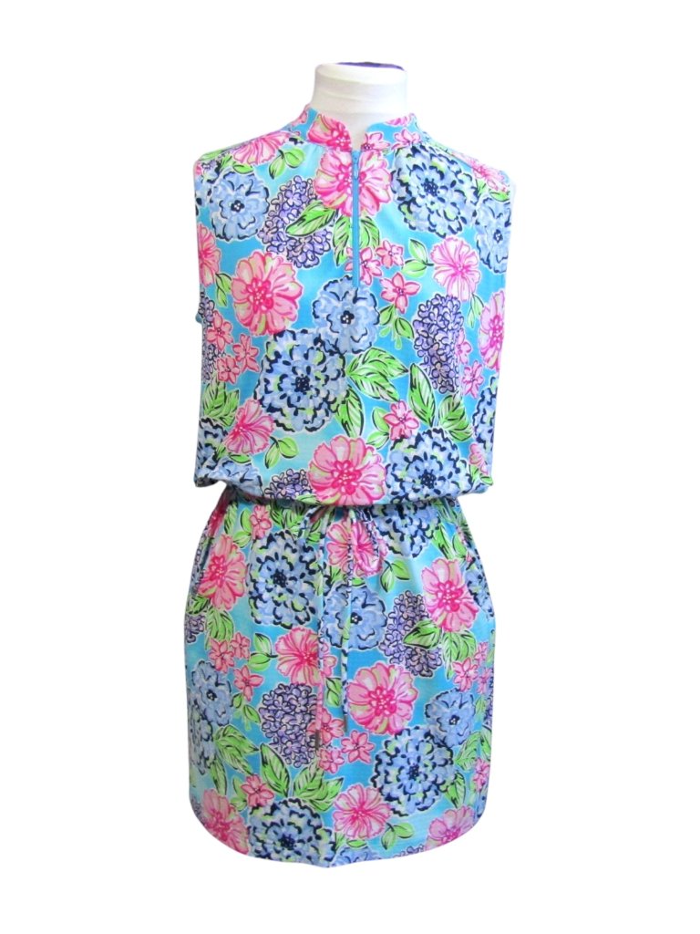 Ibkul Blue Floral Golf Dress Women S 1/4 Zip Sleeveless Upf 50 Pockets Tie Waist